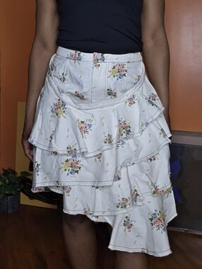 Yuhan Wang Floral Tiered Denim Skirt Sz:1